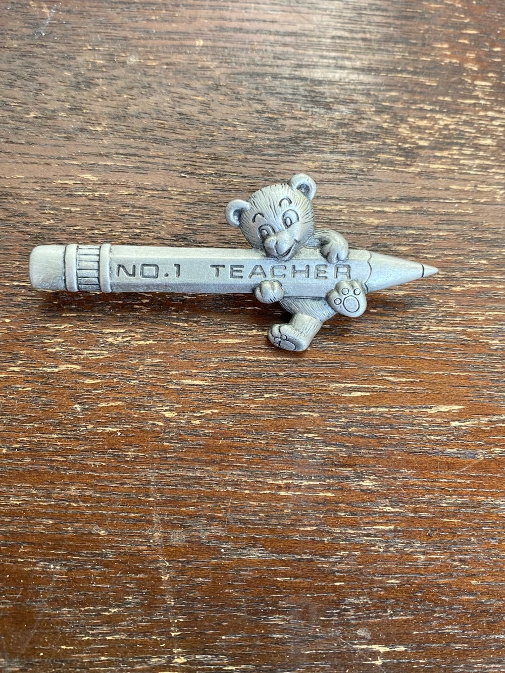 JJ Jonette Signed No.1 Teacher Teddy Pencil Silver Brooch